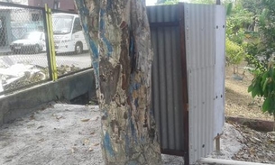 Ambulantes destroem grades e improvisam banheiro às margens de igarapé em Manaus