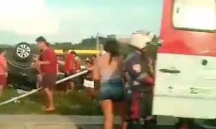 Vídeo: Motorista fica ferido após carro capotar durante grave acidente em avenida de Manaus
