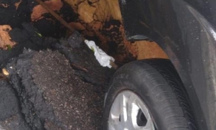 Vídeo: Buraco se forma em avenida de Manaus e quase ‘engole’ carro na via