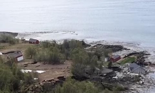 Vídeo chocante mostra casas sendo arrastadas pelo mar em deslizamento na Noruega