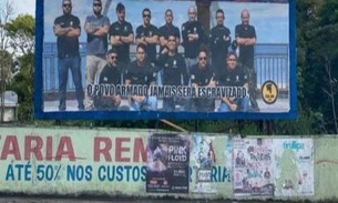 Atiradores surgem em outdoor com emblema militar fazendo apologia ao uso de armas em Manaus