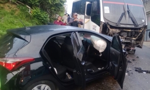 Carro modelo HB20 e micro-ônibus de rota - Foto: Divulgação 