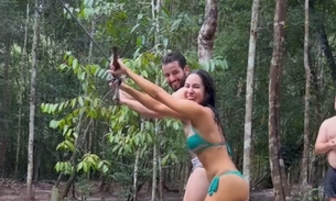No Amazonas com Isabelle, ex-bbb Matteus come tambaqui e curte Presidente Figueiredo