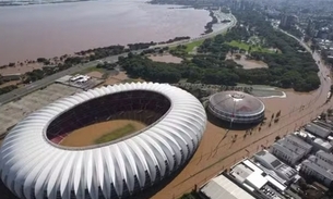 Estádio Beira-Rio é atingido pela cheia do Guaíba. Foto: Renan Mattos/ Agência RBS