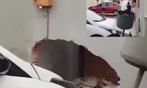 Acidente entre carros destrói muro de casa no Japiim; vídeo