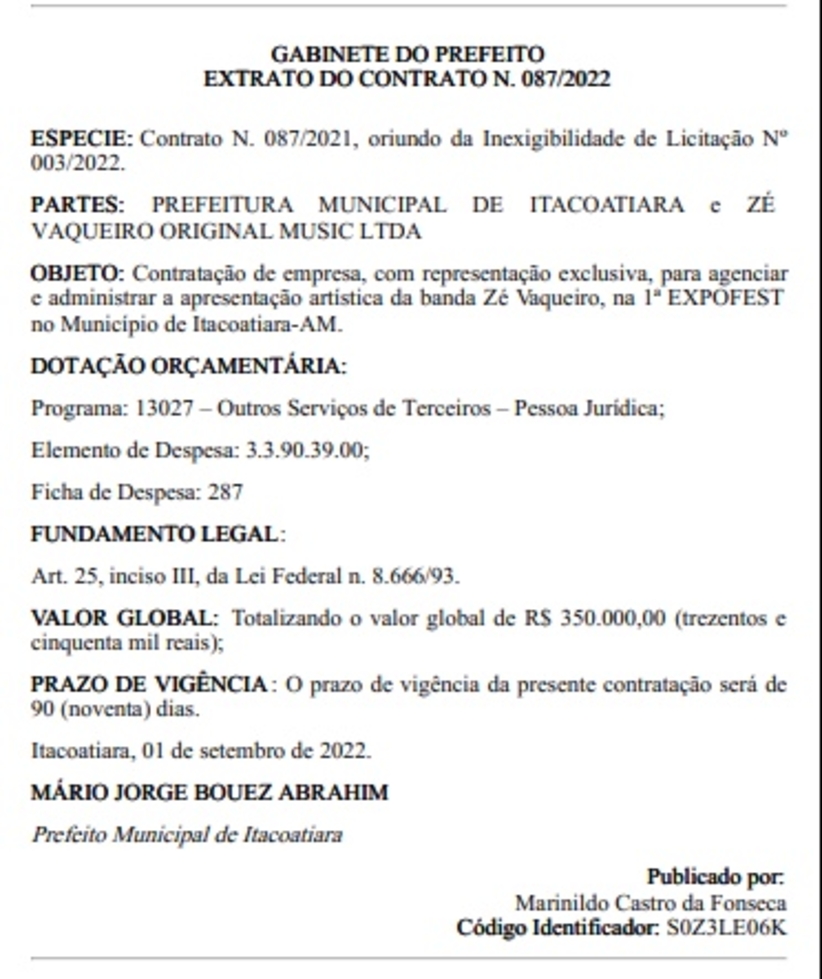 Prefeitura contrata Léo Magalhães por R$ 200 mil para show no as