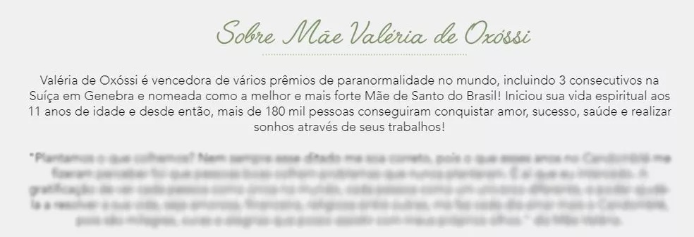 Mãe Valéria: a mais forte Mãe de Santo do Brasil, segundo o seu site — Foto: Reprodução