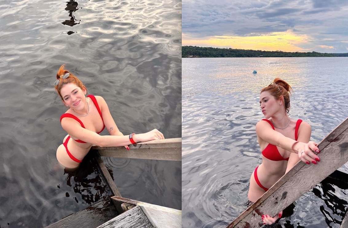 Em Manaus, Ana Clara curtiu flutuante no Rio Negro usando biquíni vermelho antes de embarcar a Parintins.  Foto: Instagram
