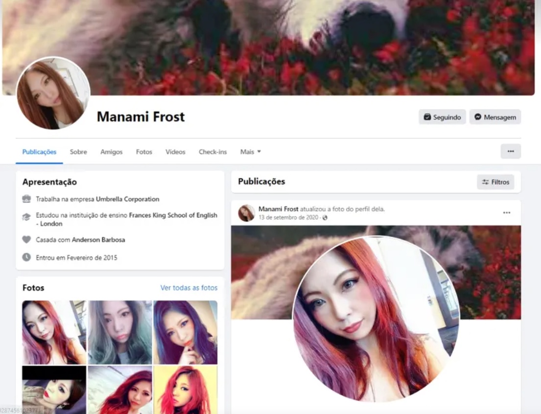 Redes sociais da vítima indicavam que ela era casada com o suspeito. — Foto: Reprodução/RPC