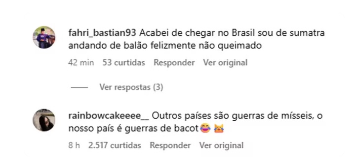 Indonésios responderam com comentários no perfil do presidente Lula - Foto: Reprodução/Instagram