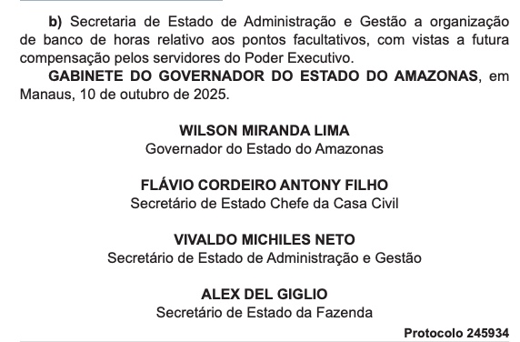 Foto: Reprodução do Diário Oficial do Governo do Amazonas