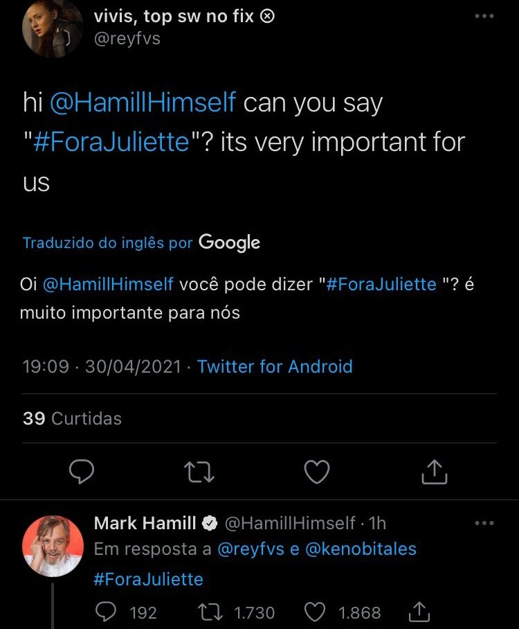 Mark Hamill, o Luke de Star Wars, quer Karol Conká fora do BBB