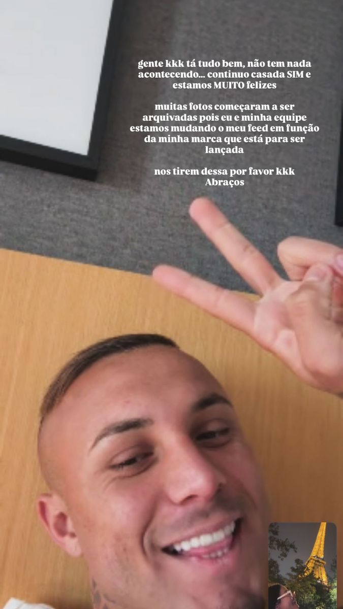 Isa postou Story mostrando que está tudo bem com o seu casamento. Ele está na Argentina e ela em Paris. Foto: Instagram