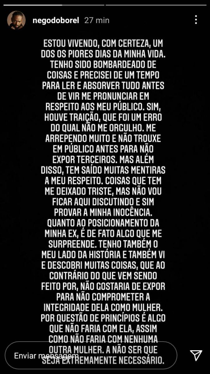 Pronunciamento Nego do Borel - Foto: Reprodução/ Instagram