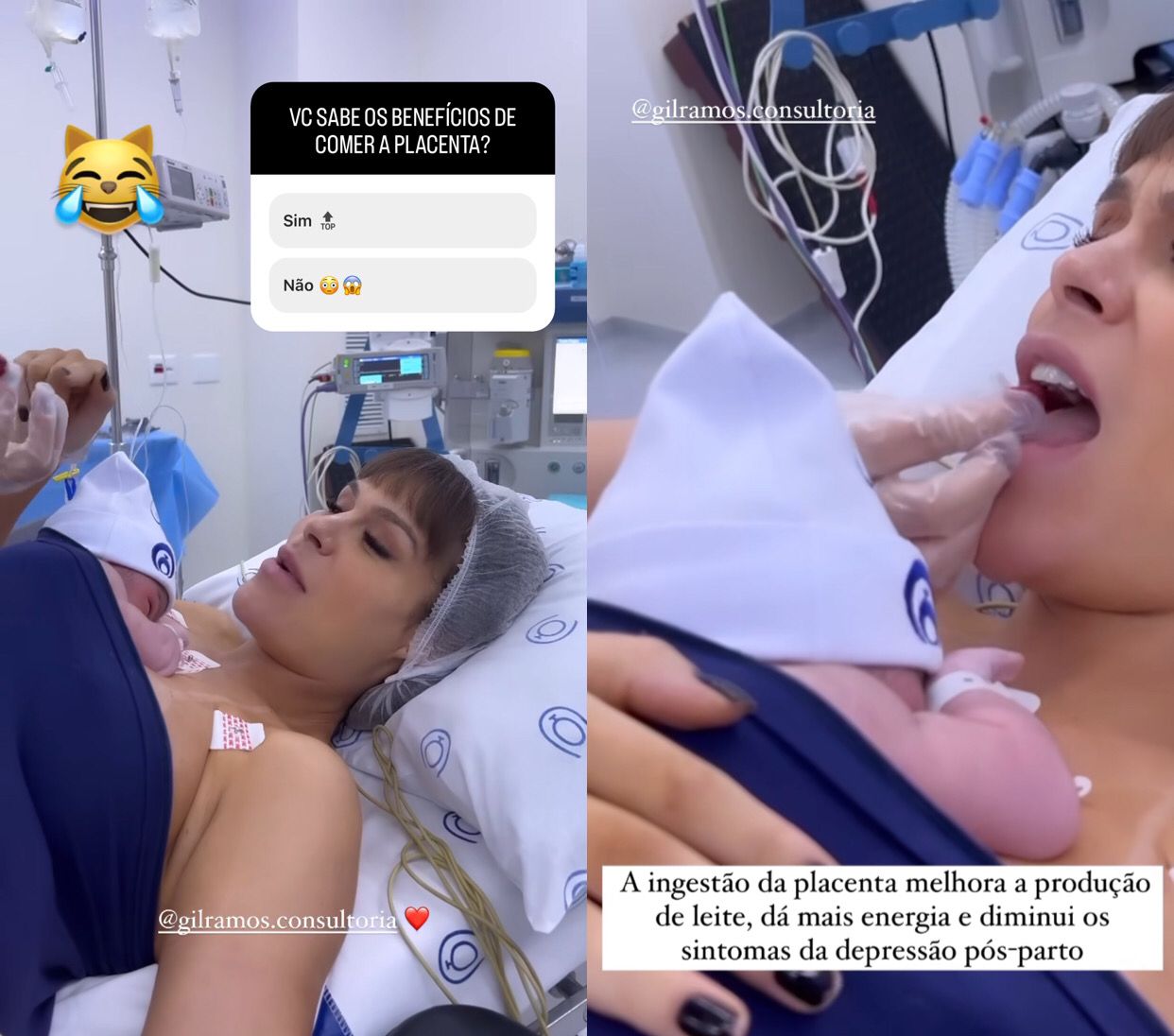 Fernanda Lacerda comeu pedaço da placente - Imagens: Reprodução/Instagram
