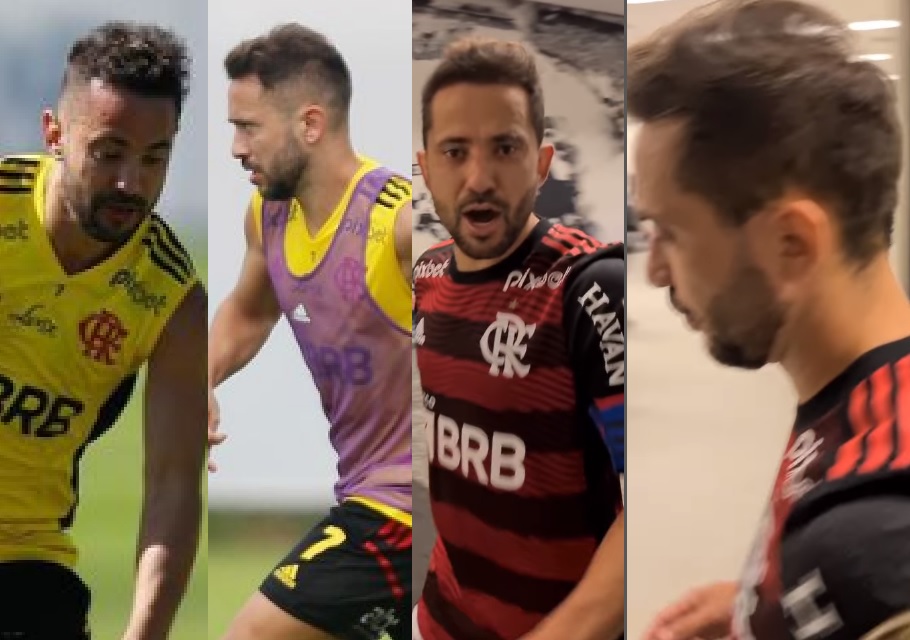 Imagens mostram cabelos abundantes de Everton Ribeiro em aparições mais recentes. Fotos: Flamengo