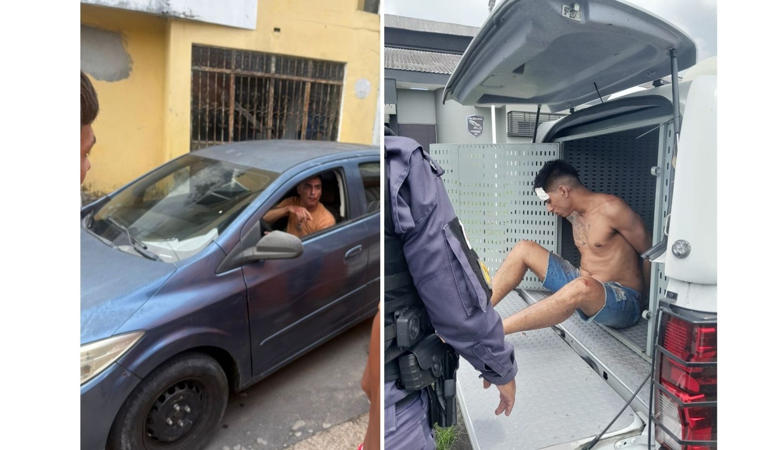 Testemunhas registraram fotos do homem após o atropelamento seguido de espancamento, e também durante a prisão em flagrante.