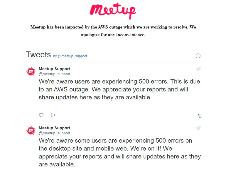 Meetup está fora do ar