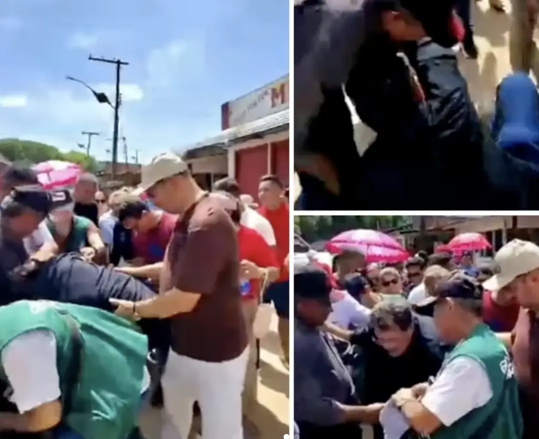 Eduardo Braga tropeça e cai em buraco durante caminhada em Urucurituba