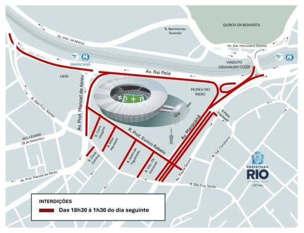 CET-Rio interdita ruas do entorno do Maracanã nesta quinta para jogo do Flamengo pela Libertadores