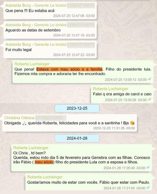 Mensagens de WhatsApp mostram Luchsinger tratando Lulinha como sócio