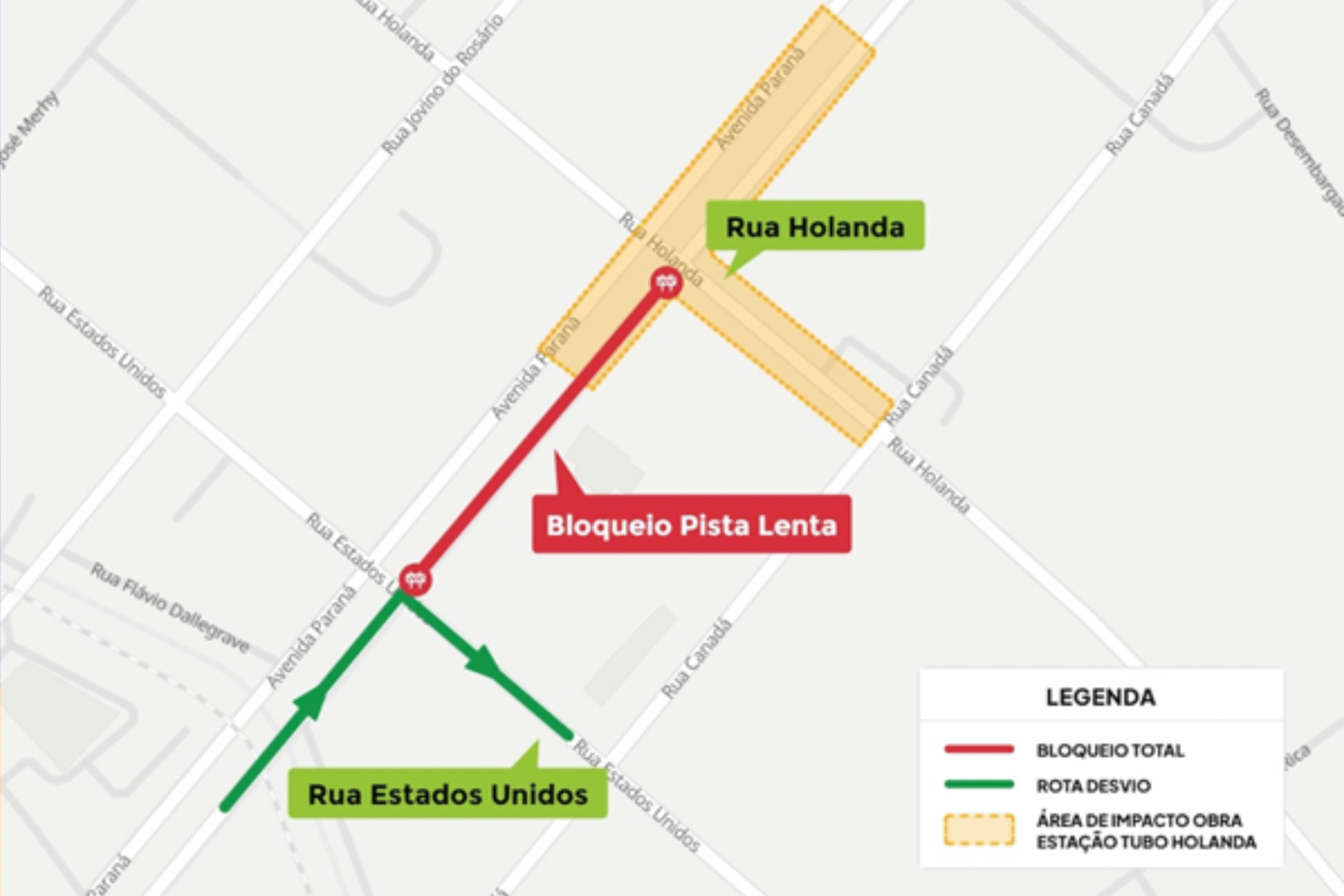 Pista lenta da Avenida Paraná tem bloqueio por obras até início de outubro